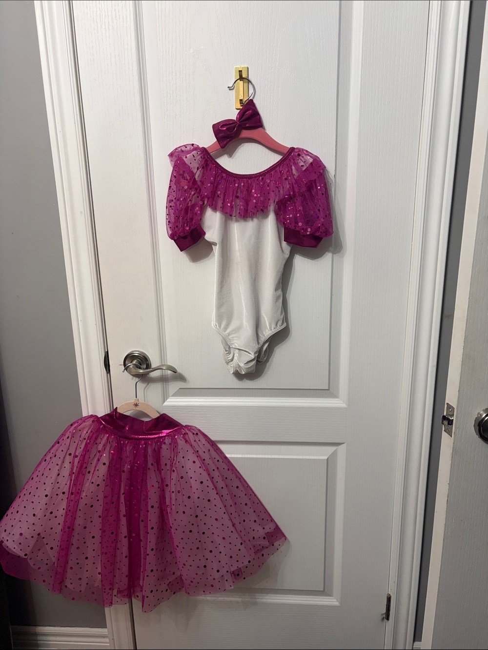 Kids Pink Glitter Tulle Dance Costume Set with Bow